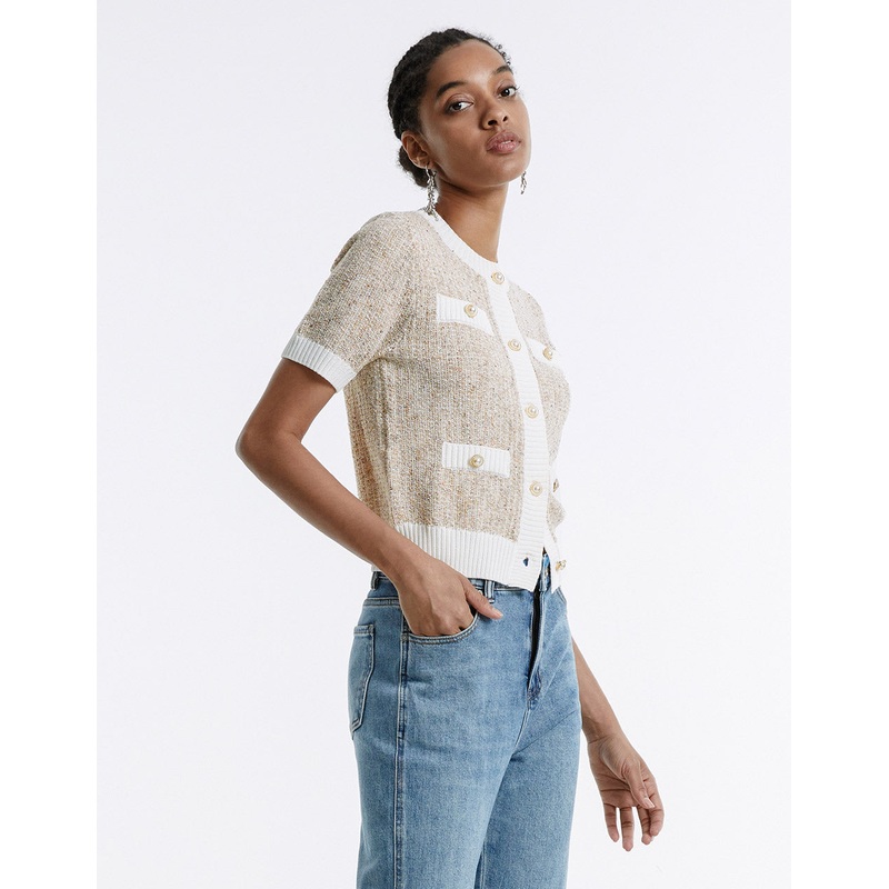 Contrast Trim Cardigan Multi-Color XS