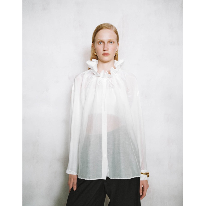 Ruffle Lapel Shirt White S