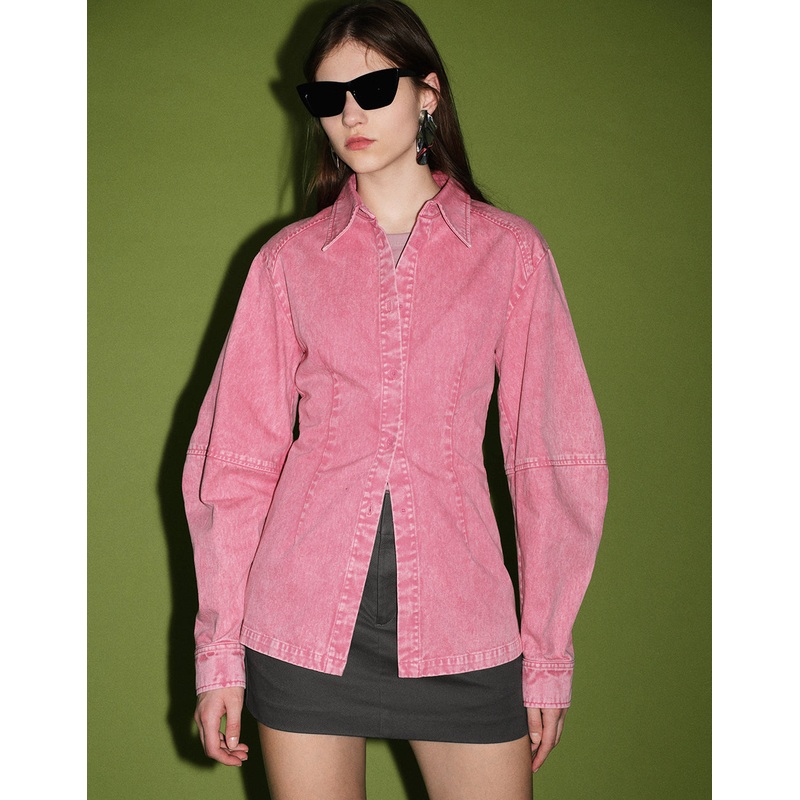 Button Up Loose Shirt Pink XS