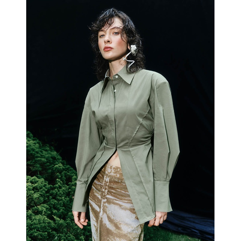 Skater Lapel Shirt Green XS