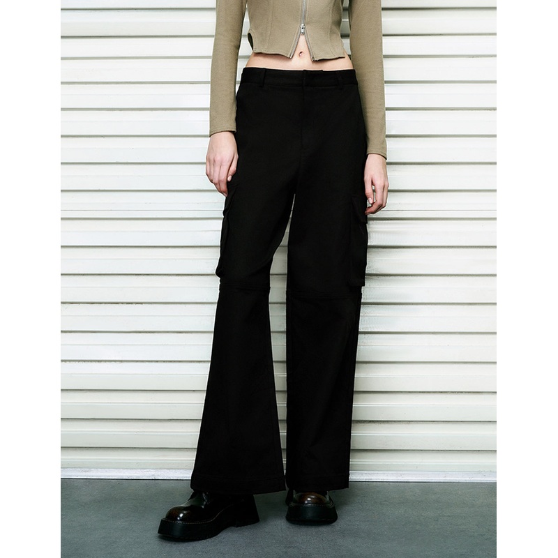 Multi-Pocket Loose Straight Pants Black XXS