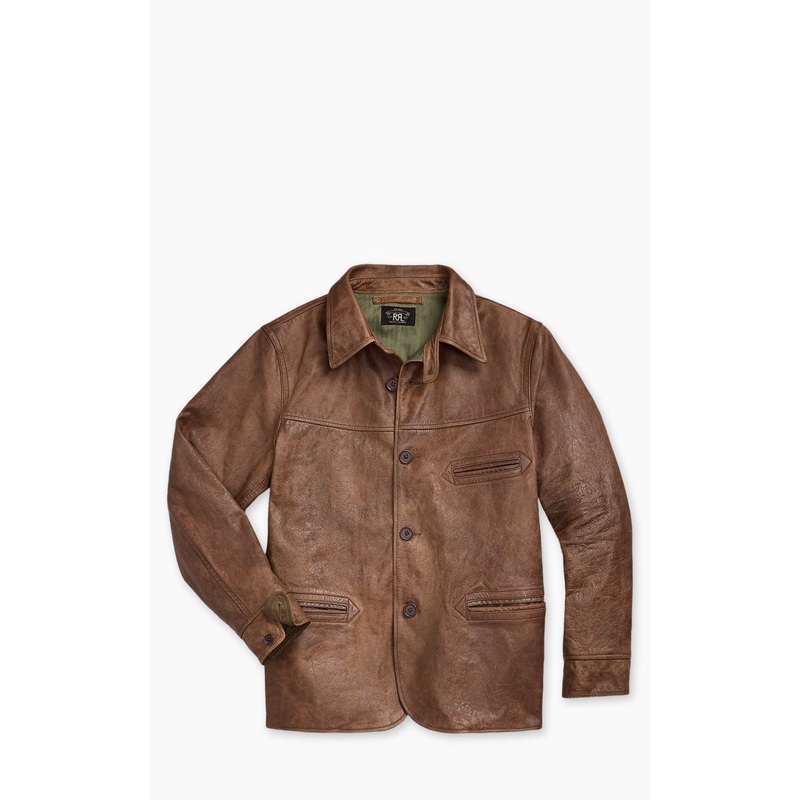 RRL Bradley Leather Car Coat Vintage Tan S