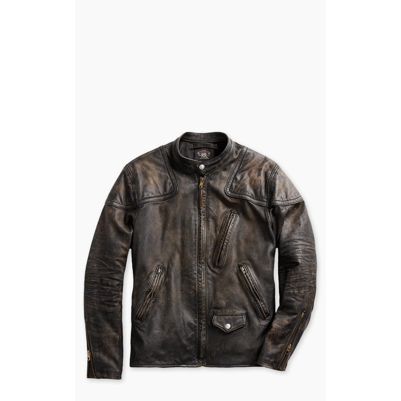RRL Watts Slim Fit Leather Moto Jacket Black S