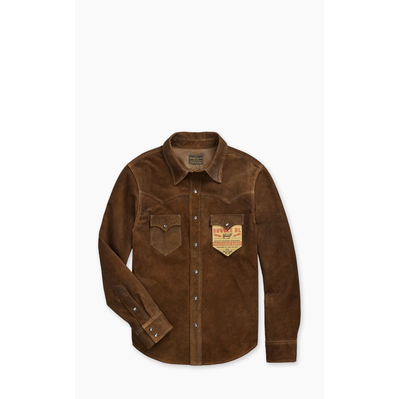 RRL Willett Roughout Suede Western Overshirt Brown M