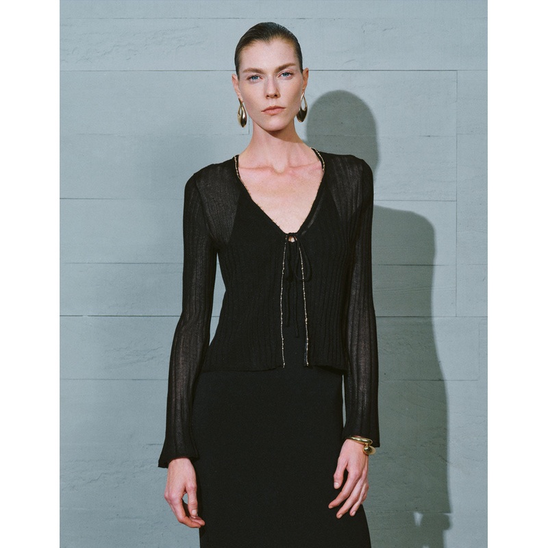 Tie Front Knitted Cardigan Black XS