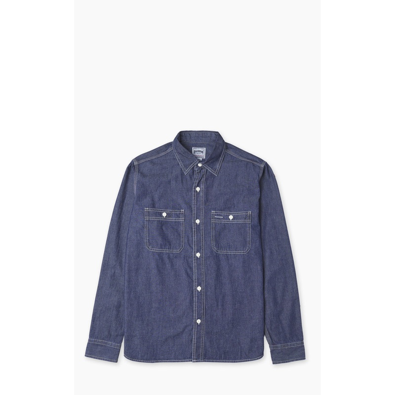 U.S. Cotton Chambray Work Shirt Vintage Wash Indigo S