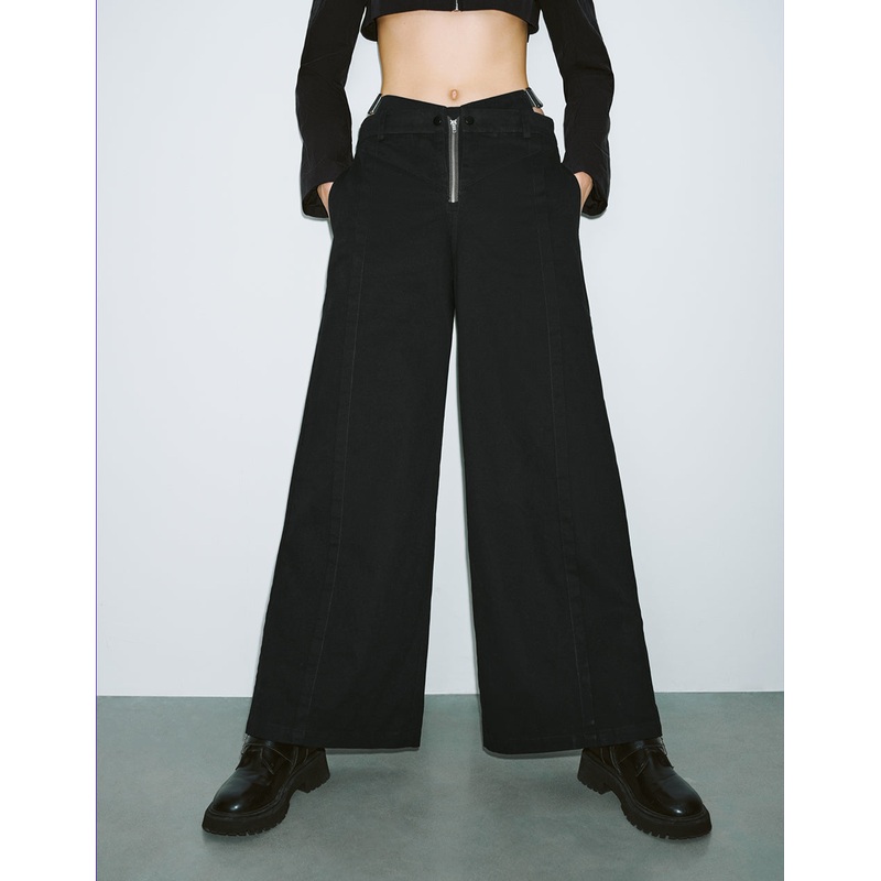 Cut-Out Wide-Leg Pants Black XXS