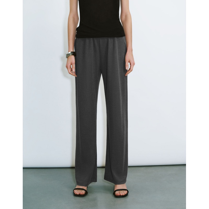 Elastic Waist Wide-Leg Pants Black XXS