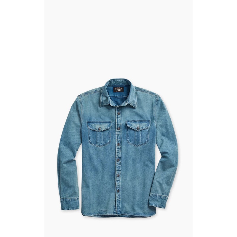 RRL Indigo Herringbone Twill Workshirt Faded Indigo S