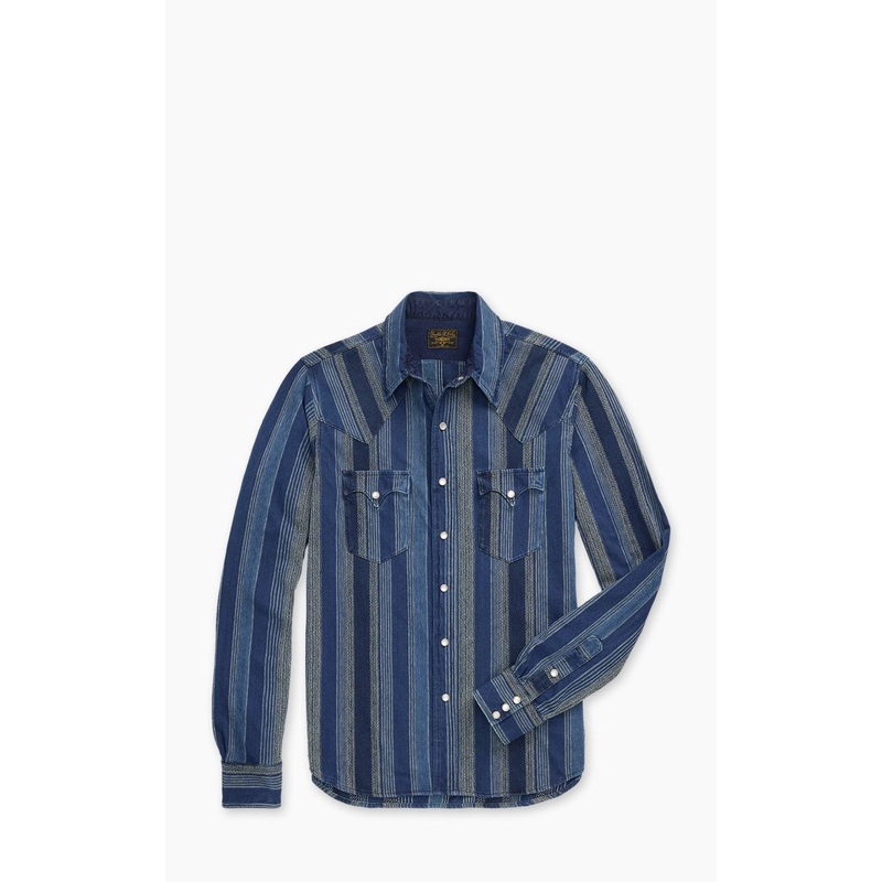 RRL Slim Fit Indigo Striped Western Shirt Indigo/Multi S
