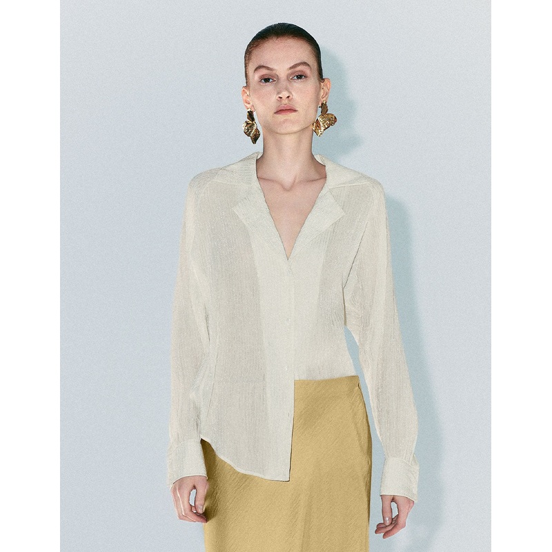 Textured Button Up Straight Shirt White XS