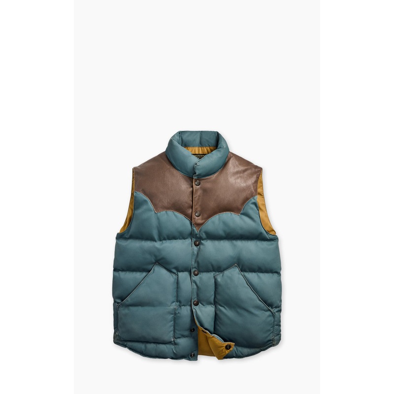 RRL Stonely Leather-Yoke Quilted Vest Vintage Blue M