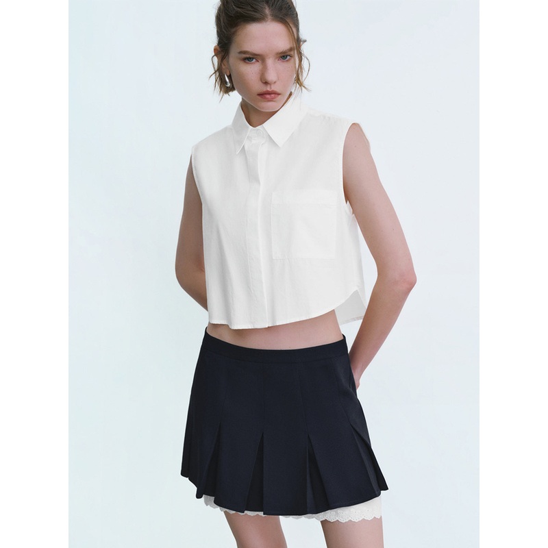Sleeveless Straight Shirt White XS