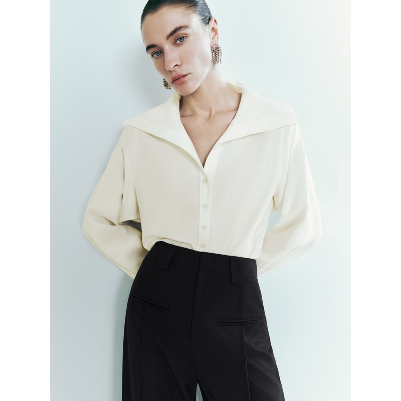 Lapel Loose Shirt White XS