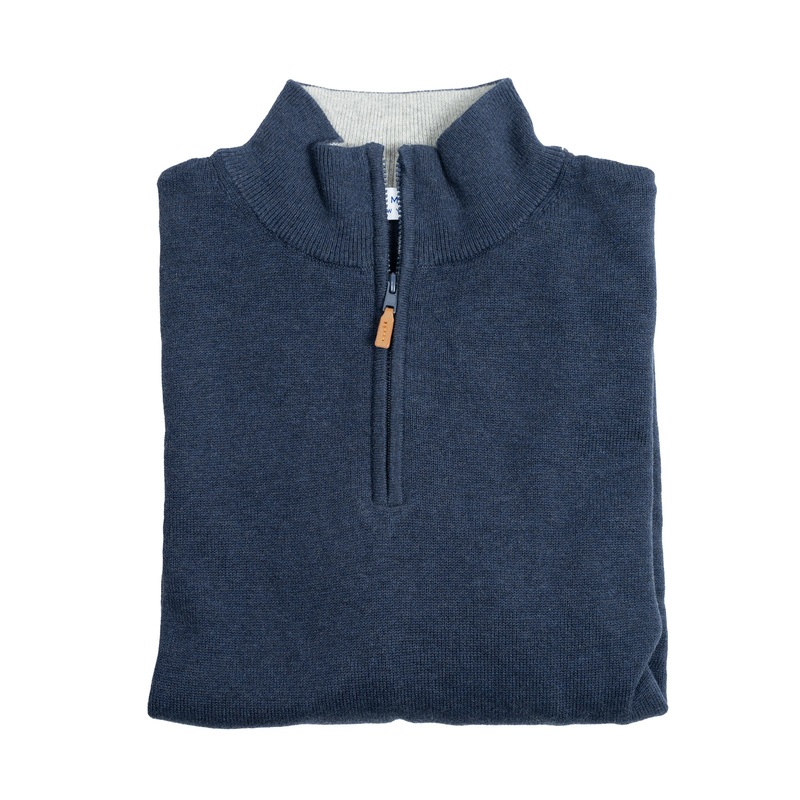 Pima Cotton Quarter Zip Sweaters – Navy 1