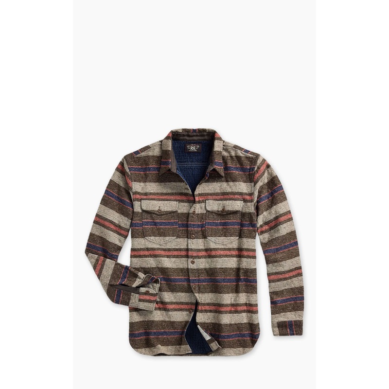 RRL Preston Striped Double Cloth Workshirt Brown Multi M