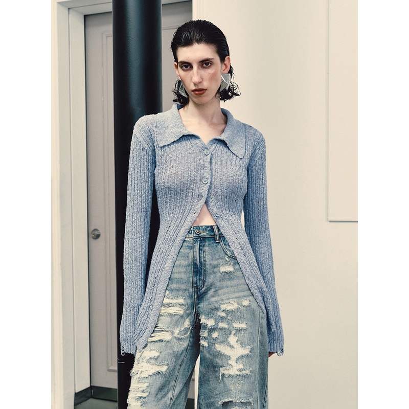 Skater Skinny Knitted Cardigan Light Blue XS