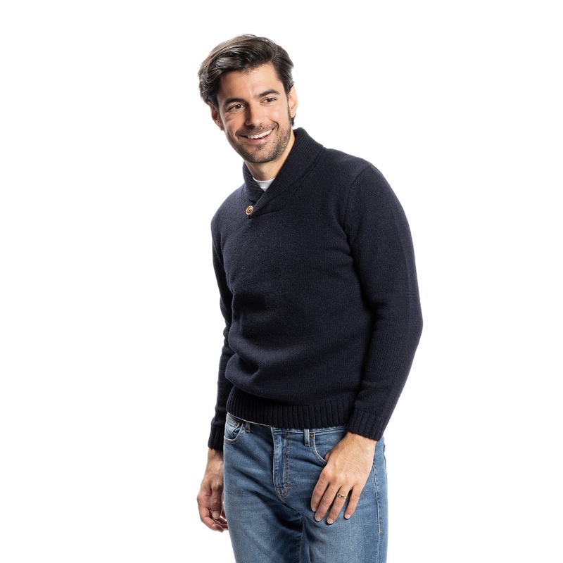 Wool Shawl Collar Sweaters – Navy 1