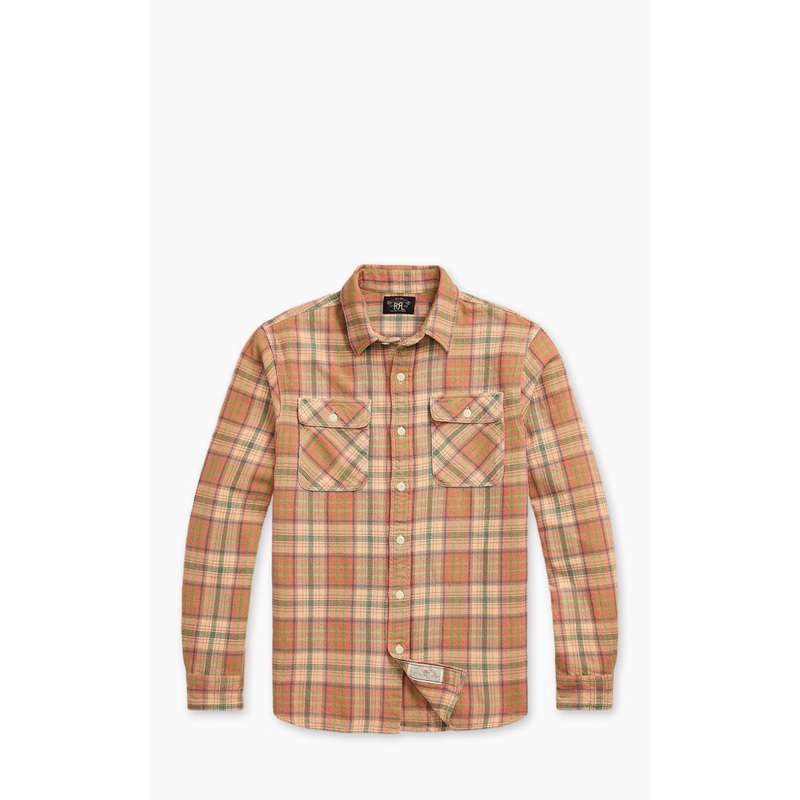 RRL Matlock Plaid Twill Camp Shirt Orange Multi M