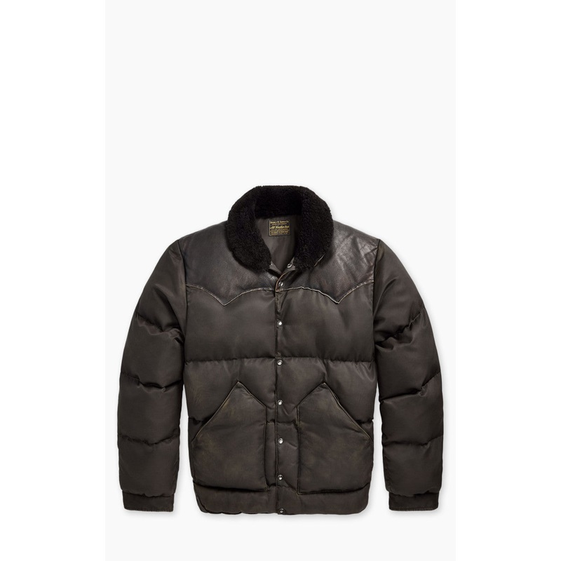 RRL Surrey Shearling-Collar Leather-Yoke Jacket Vintage Black M