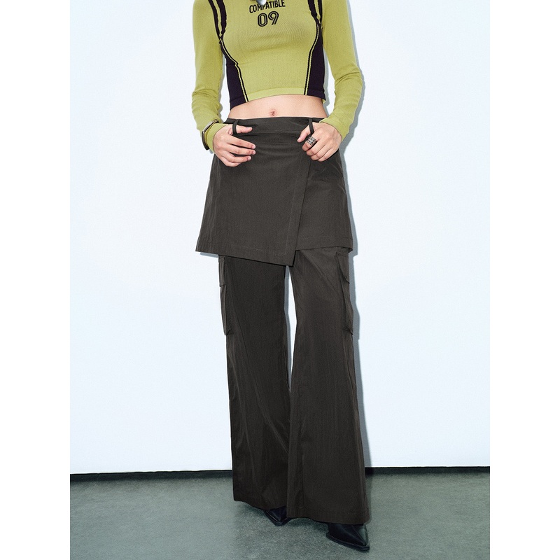 2 In 1 Wide-Leg Pants Dark Grey XXS