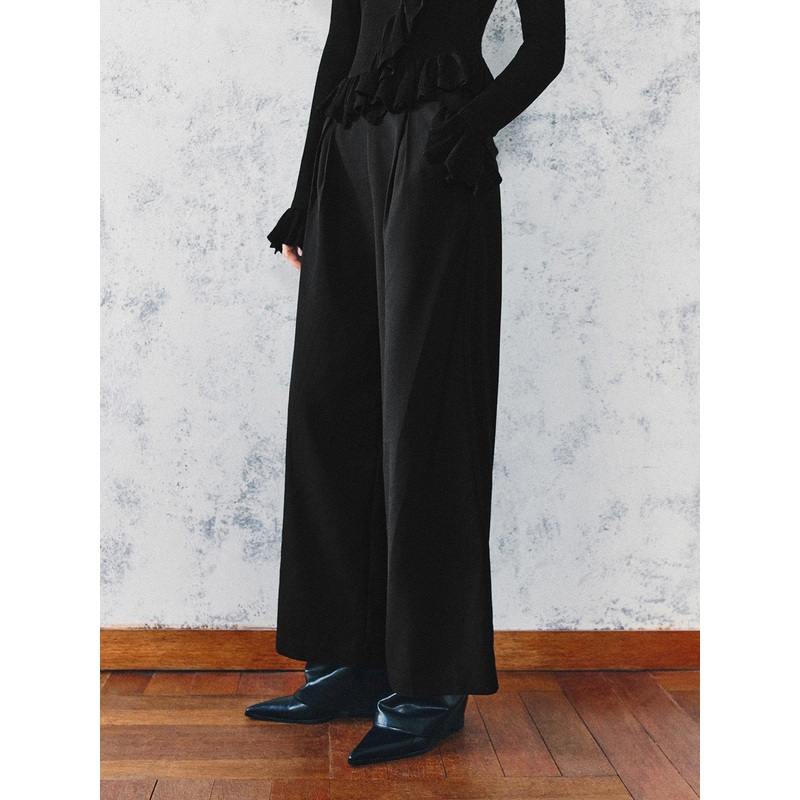 Ankle Length Wide-Leg Pants Black XXS