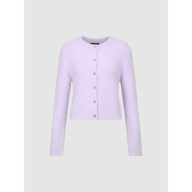 Button Up Cropped Knitted Cardigans Purple XS