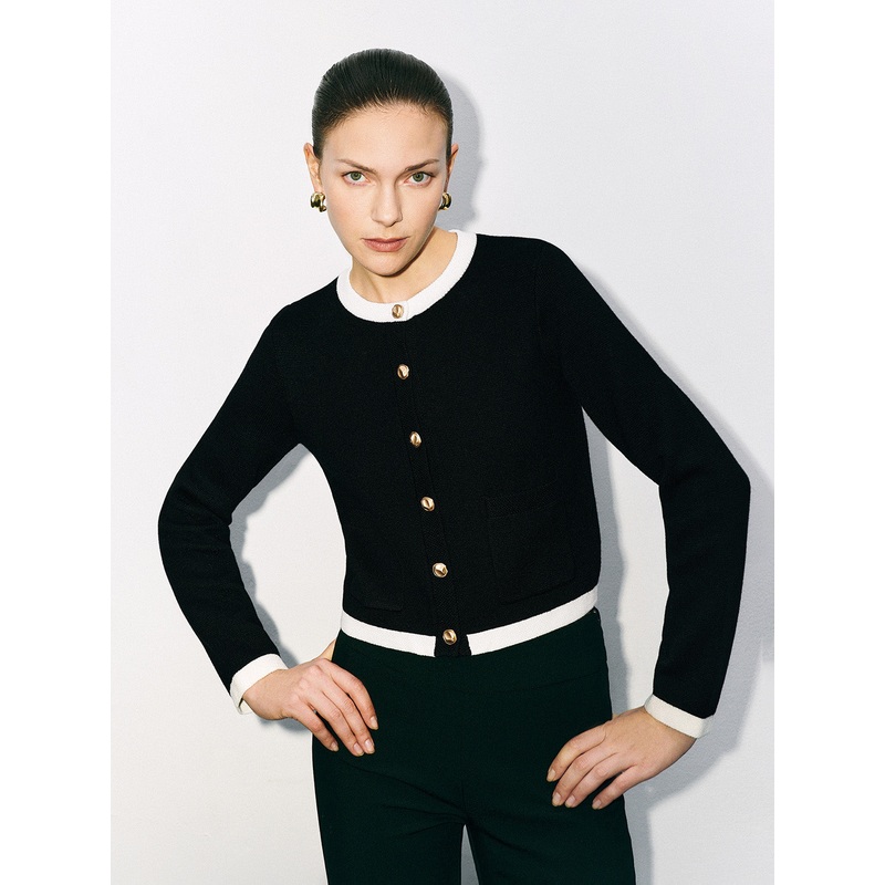 Collared Neck Knitted Cardigans Black XS