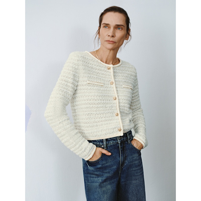 Cropped Skinny Knitted Cardigans White XS