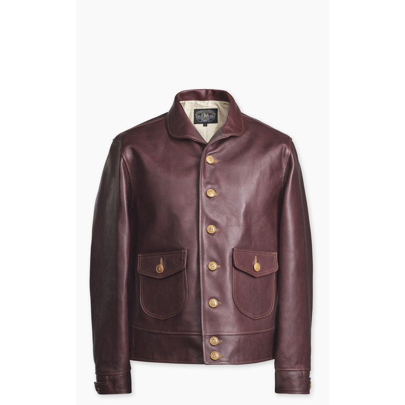 Double Helix Classic 1920s Horsehide Leather Jacket Burgundy 38/S