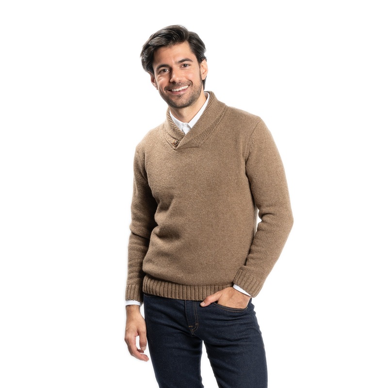 Wool Shawl Collar Sweaters – Brown 1