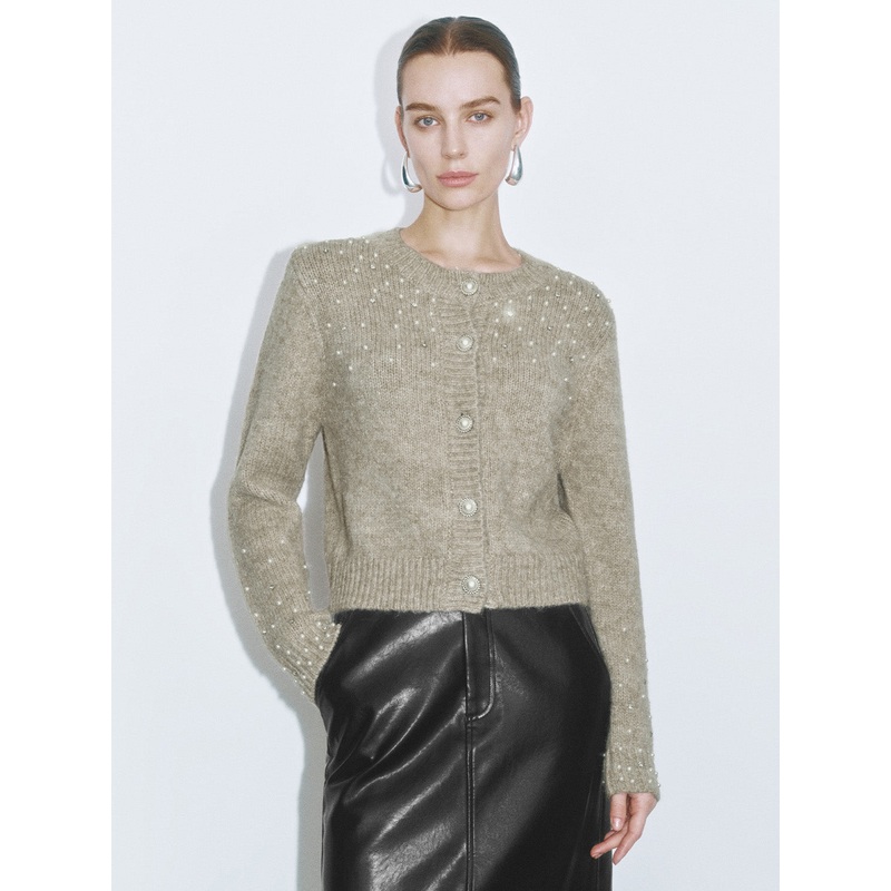 Cropped Knitted Cardigans Khaki XS