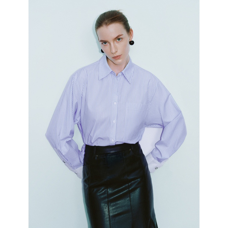 Open-Back Long Sleeve Shirts Blue Striped XS