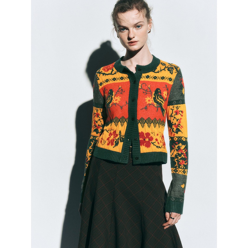 Regular Knitted Cardigans Multi-Color XS