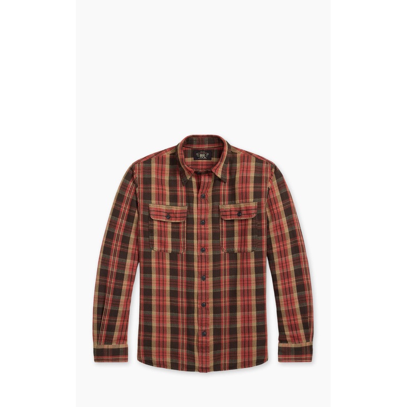 RRL Plaid Twill Workshirt Red/Black Multi S