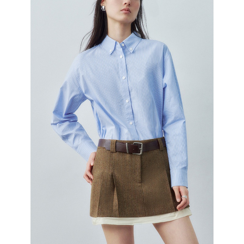 Button Down Long Sleeve Shirts Blue Striped XS