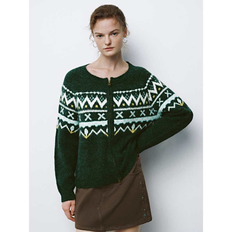 Fair Isle Knitted Cardigans Green XS