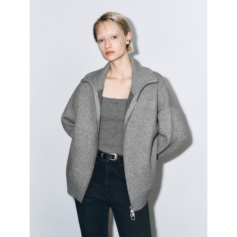 Loose Knitted Cardigans Grey XS