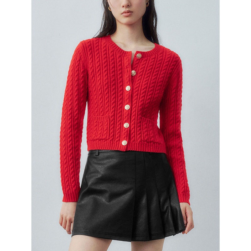 Skinny Button Up Knitted Cardigans Red XS