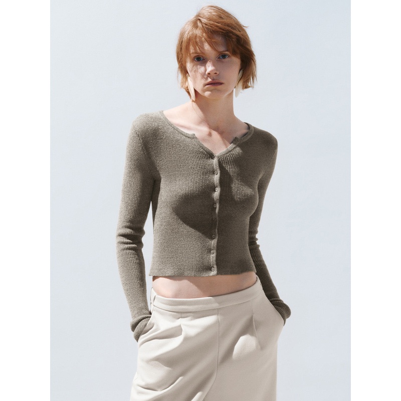 Skinny Cropped Knitted Cardigans Brown XS