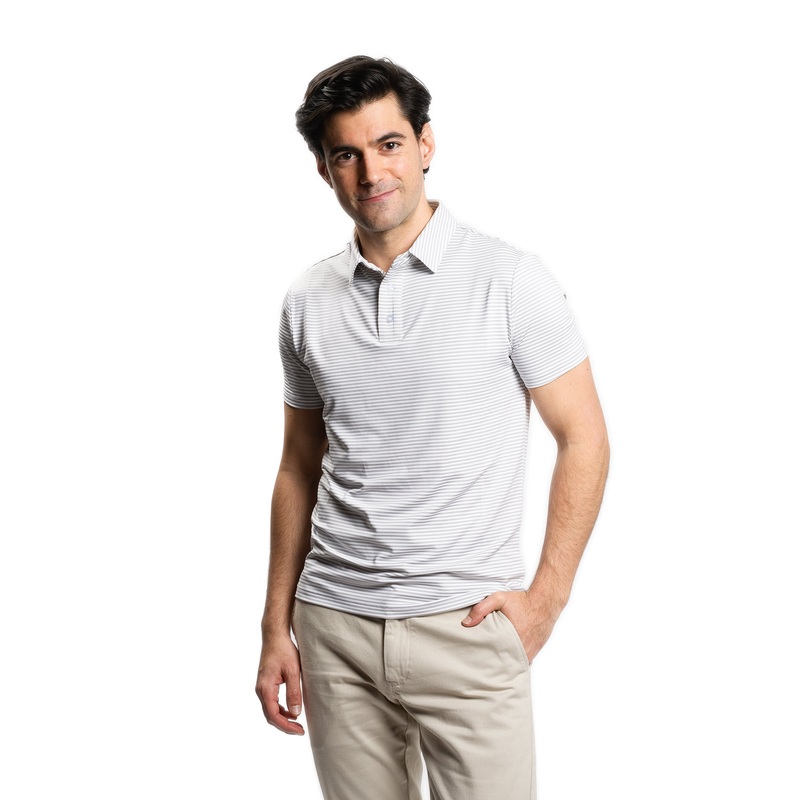 Tech Polos – Grey Stripe 1