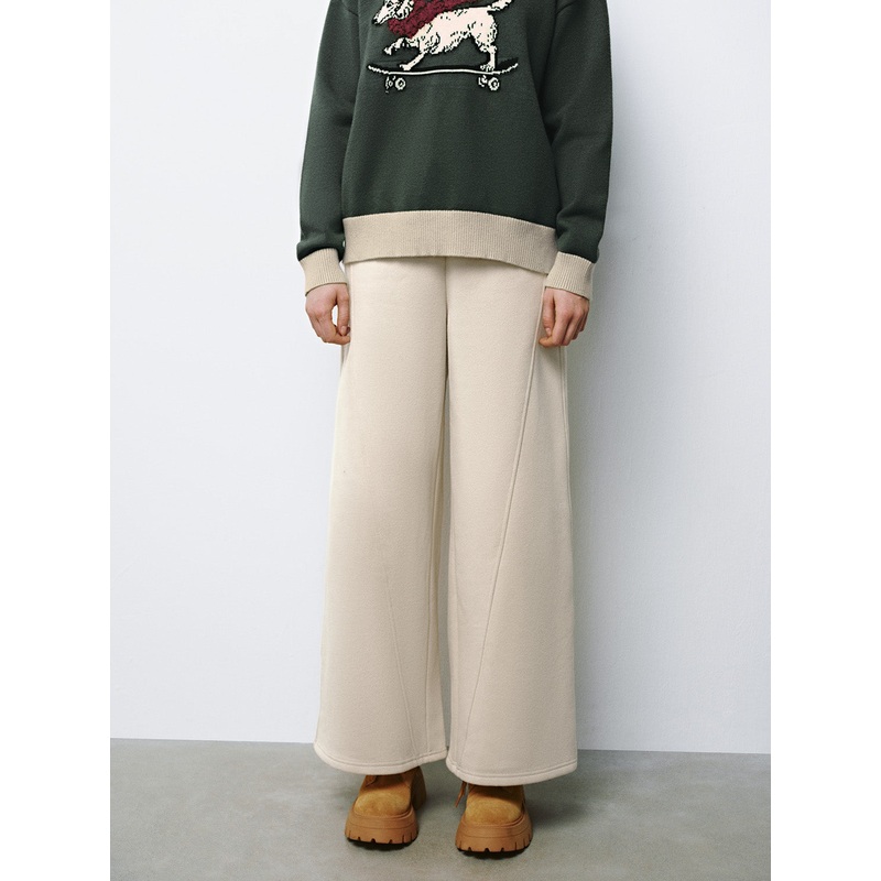 Bow Decor Wide-Leg Pants Light Khaki XXS