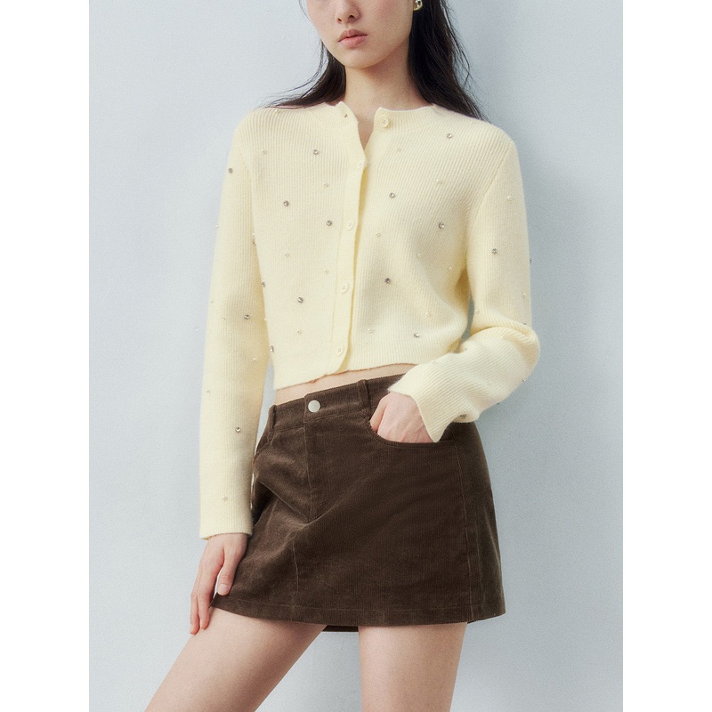 Cropped Knitted Cardigans White XS