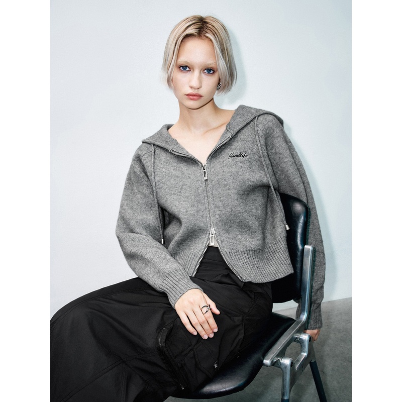 Hoodie Knitted Cardigans Grey XS