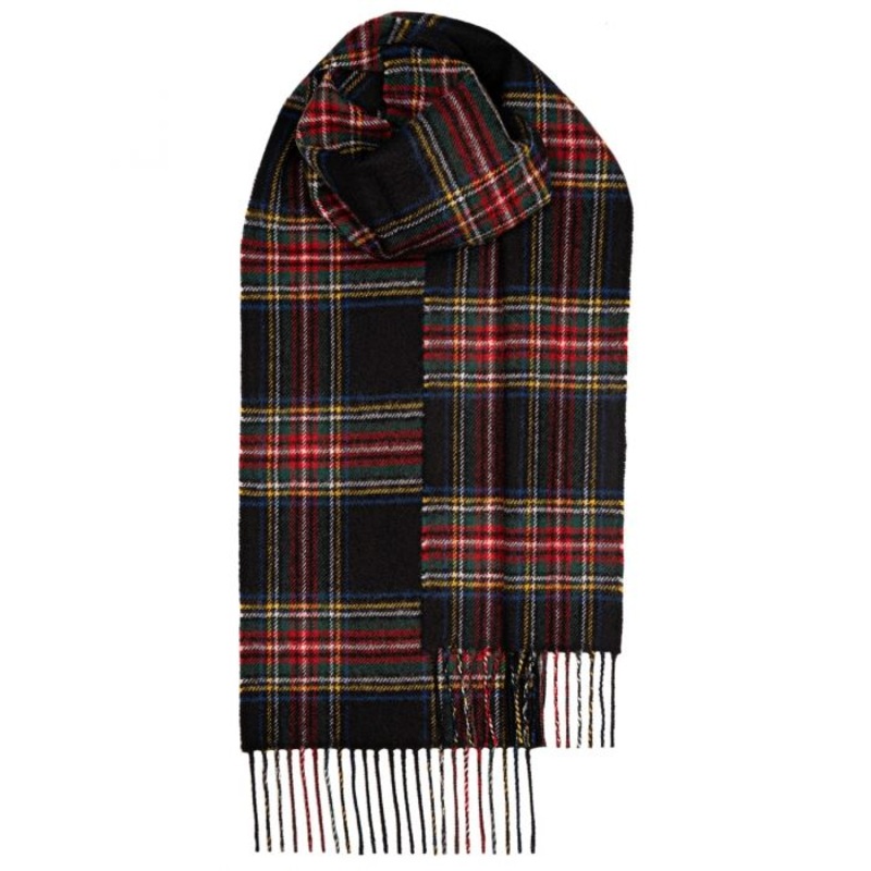 Loccharon Lambswool Scarves – Black Red Tartan Plaid