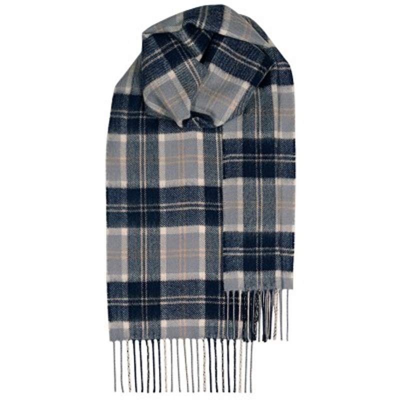 Loccharon Lambswool Scarves – Grey Navy Tartan Plaid