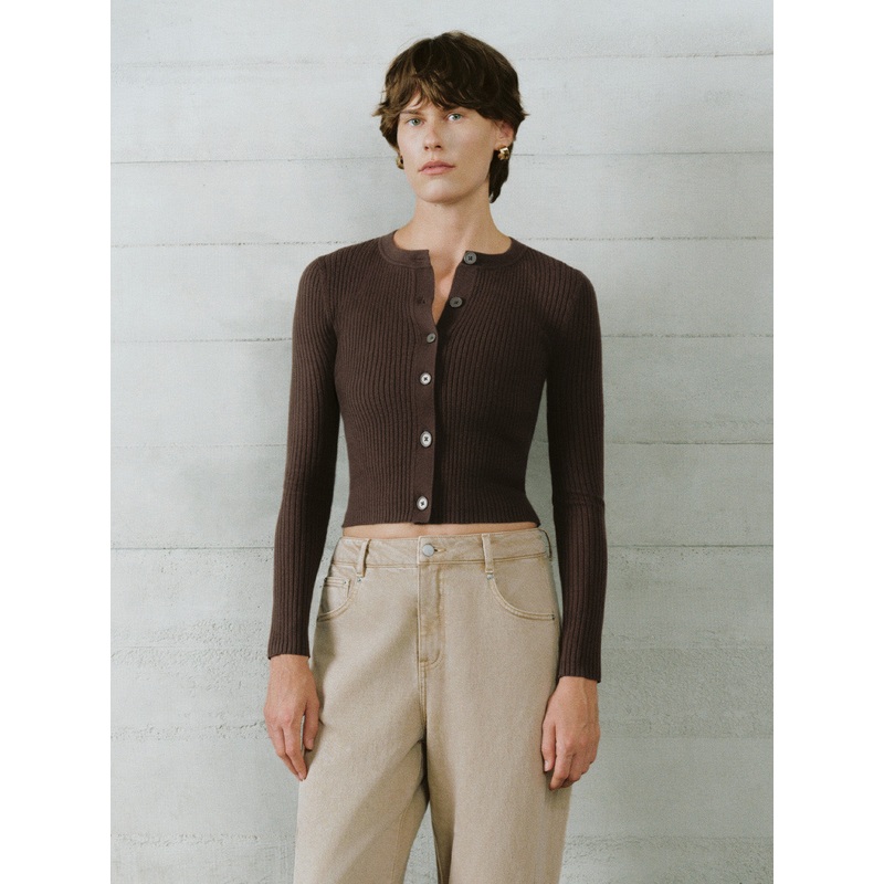 Button Up Loose Knitted Cardigans Coffee XS