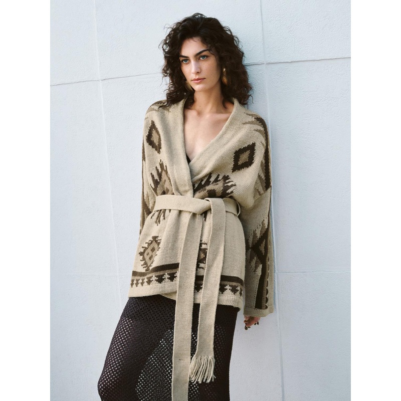 Robe Aztec Knitted Cardigans Khaki XS