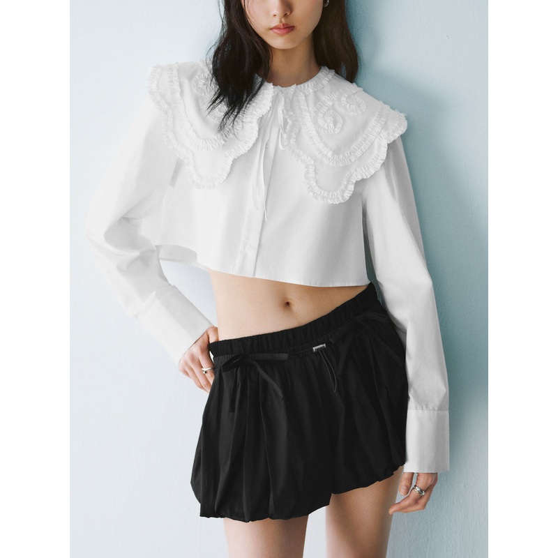 Cropped Lace Shirts White XS