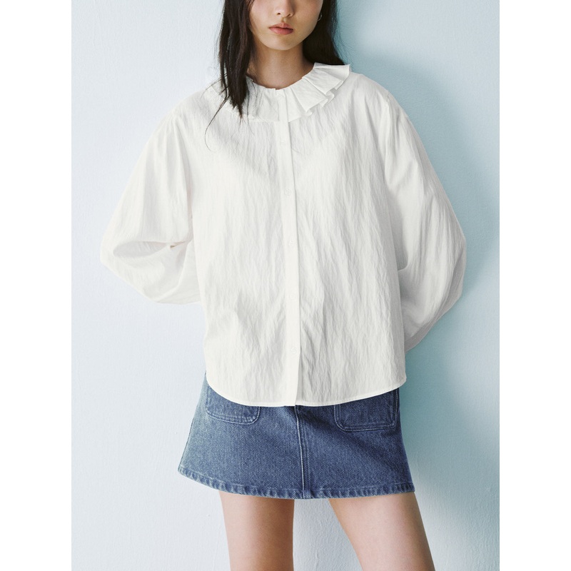 Loose Long Sleeve Shirts White XS